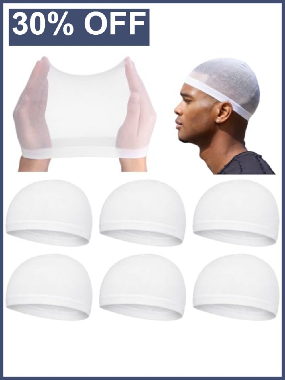 6 Pack Stretchy Nylon Wig Caps for Sleeping Wave Hair Bonnet